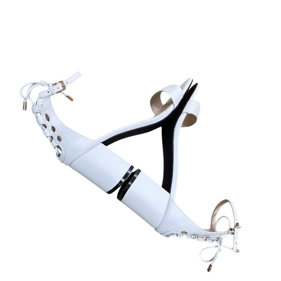 Cole Haan Grand OS off White Block Heel Sandals lace up detail ankle strap 8 - Picture 6 of 11